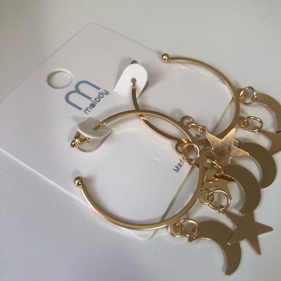 RESTOCK Gold moon and stars charm hoop earrings - Picture 3 of 6